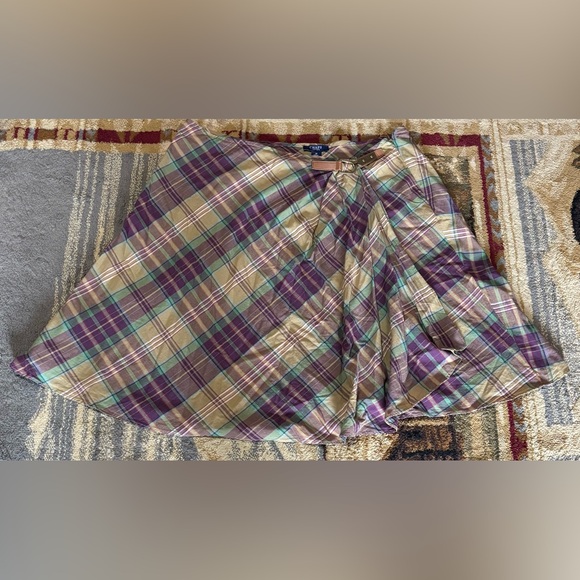 Chaps Plaid Circle Skirt in Purple, Green & Tan with Belt - Picture 2 of 8